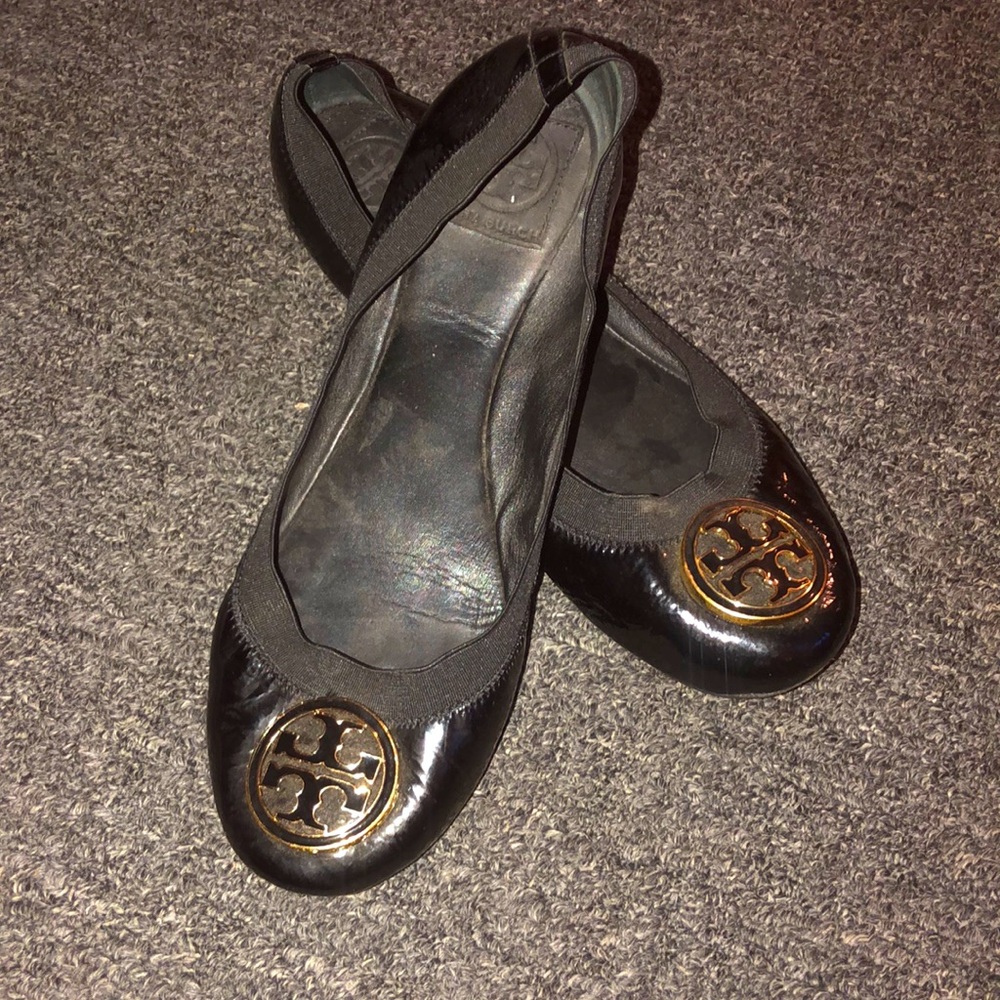 Tory Burch Black Minnie Leather Ballet Flats